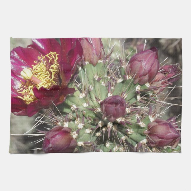 Burgundy Cactus Flowers Kitchen Towel (Horizontal)