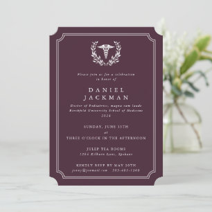 Burgundy Caduceus+Laurel Medical School Graduation Invitation