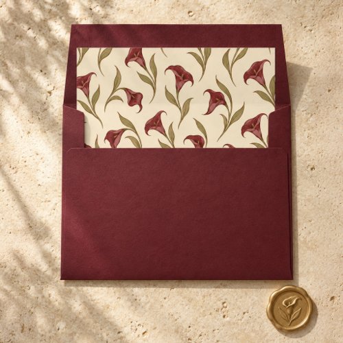 Burgundy Calla Lily Floral Pattern Wedding Envelope Liner
