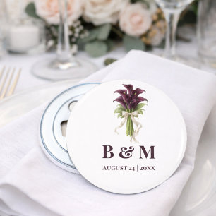 Burgundy Calla Lily Wedding Bouquet Ivory Ribbon  Bottle Opener