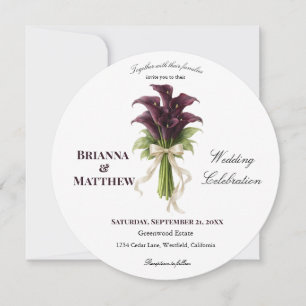 Burgundy Calla Lily Wedding Bouquet Ivory Ribbon  Invitation