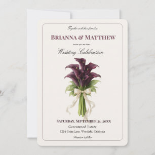 Burgundy Calla Lily Wedding Bouquet Ivory Ribbon Invitation