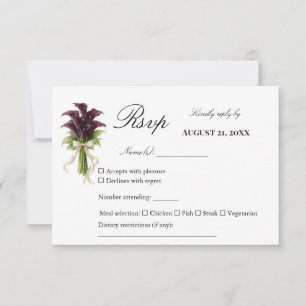 Burgundy Calla Lily Wedding Bouquet Ivory Ribbon  RSVP Card