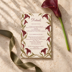 Burgundy Calla Lily Wedding Details Enclosure Card