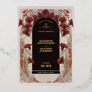 Burgundy Calla Lily Wedding Save The Date Foil Invitation
