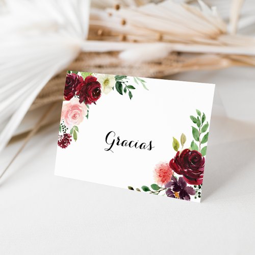 Burgundy Calligraphy Folded Wedding Gracias Card