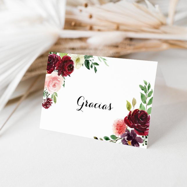 Burgundy Calligraphy Folded Wedding Gracias Card (Creator Uploaded)
