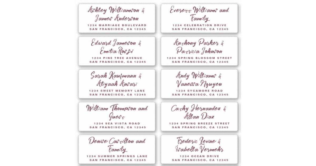 Burgundy Calligraphy Guest Address Labels | Zazzle