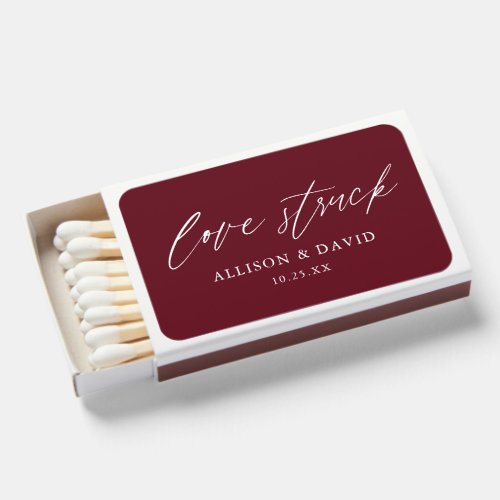 Burgundy Calligraphy Love Struck Wedding Favors Matchboxes