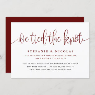 Burgundy Calligraphy We Tied The Knot Wedding Invitation