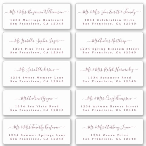 Burgundy Calligraphy Wedding Guest Address Labels