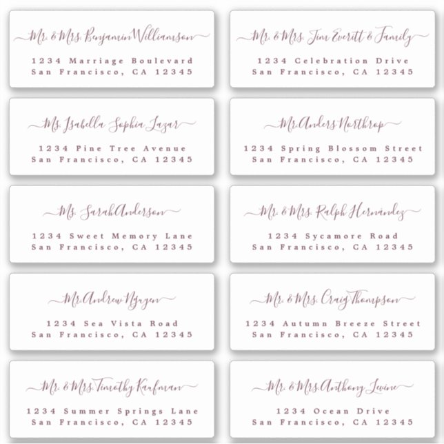 Burgundy Calligraphy Wedding Guest Address Labels (Front)
