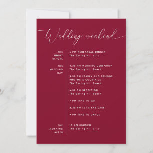 Burgundy Calligraphy Wedding Weekend Itinerary Invitation