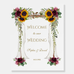 Burgundy Canopy Sunflowers Wedding Welcome Sign