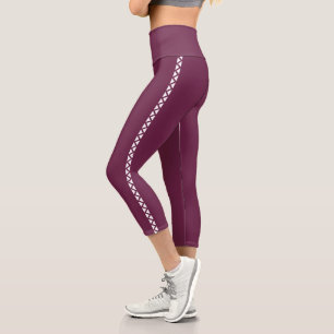 Burgundy Capri Leggings with White Side Stripe