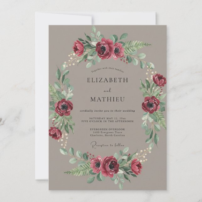 Burgundy Captivating Woodland Wedding Invitation (Front)