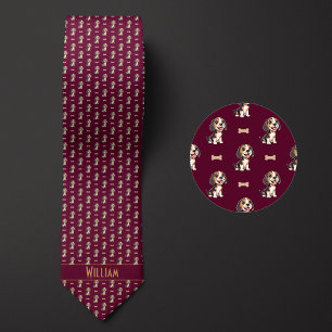 Burgundy Cartoon Beagle Neck Tie