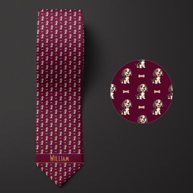 Burgundy Cartoon Beagle Neck Tie (Creator Uploaded)
