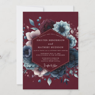 Burgundy Celestial Bloom Wedding Invitation