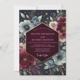 Burgundy Celestial Bloom Wedding Invitation