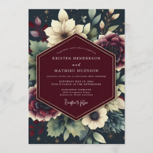 Burgundy Celestial Floral Wedding Invitation