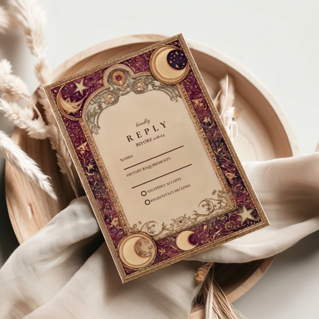 Burgundy Celestial Moon Wedding RSVP Card (Creator Uploaded)