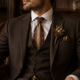 Burgundy & Champagne Autumn Leaf Regency Neck Tie