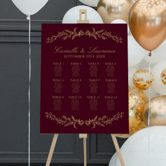 Burgundy Champagne Floral Wedding Seating Chart Foam Board