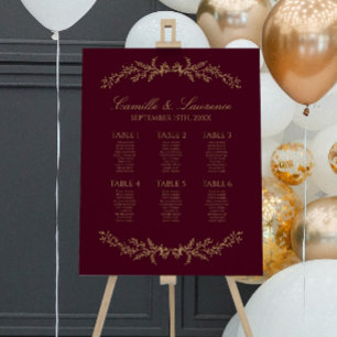 Burgundy Champagne Floral Wedding Seating Chart Foam Board