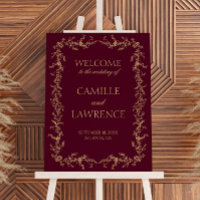 Burgundy Champagne Floral Wedding Welcome Sign