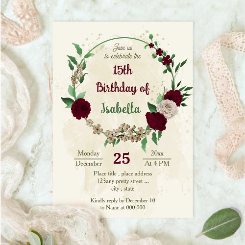 Burgundy champagne flowers botanical birthday