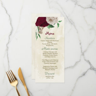 Burgundy champagne flowers botanical wedding menu