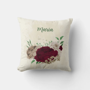 Burgundy champagne flowers throw pillow