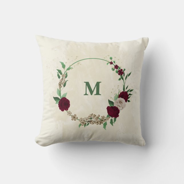 Burgundy champagne flowers throw pillow (Front)