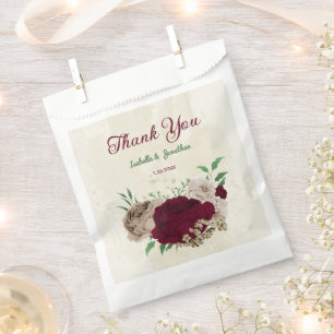 Burgundy champagne flowers wedding  favor bag