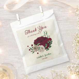 Burgundy champagne flowers wedding favor bag