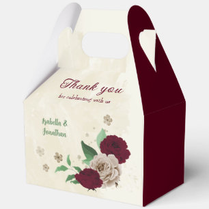 Burgundy champagne flowers wedding favor boxes