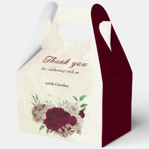 Burgundy champagne flowers wedding favor boxes