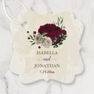 Burgundy champagne flowers wedding favor tags