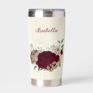 Burgundy champagne flowers wedding insulated tumbler