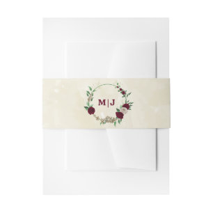 Burgundy champagne flowers wedding invitation belly band