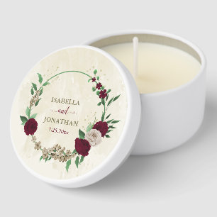 Burgundy champagne flowers wedding mini candle favors