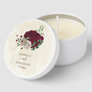 Burgundy champagne flowers wedding mini candle favors