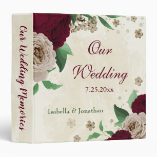 Burgundy champagne flowers wedding photo album 3 ring binder