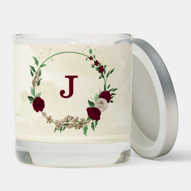 Burgundy champagne flowers wedding scented candle (Lid)