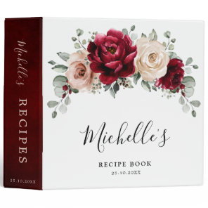 Burgundy Champagne Ivory Bridal Shower Recipe 3 Ring Binder