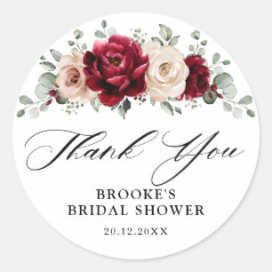 Burgundy Champagne Ivory Bridal Shower Thank you Classic Round Sticker
