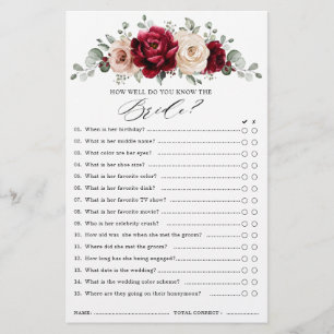 Burgundy Champagne Ivory Mauve Bridal Shower Game