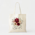 Burgundy Champagne Ivory Mauve Bridesmaids Gifts Tote Bag<br><div class="desc">Elegant Burgundy Red,  Champagne ivory earthy floral theme wedding bridesmaids gift tote bag featuring elegant bouquet of Burgundy,  champagne ivory color roses peonies  and sage green eucalyptus leaves. Please contact me for any help in customization or if you need any other product with this design.</div>