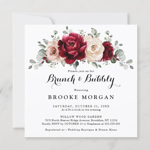 Burgundy Champagne Ivory Mauve Brunch and Bubbly Invitation